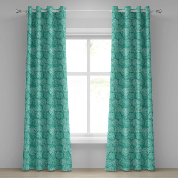 Ambesonne Teal Grommet Curtain, Drawing, 50" x 84", White Teal