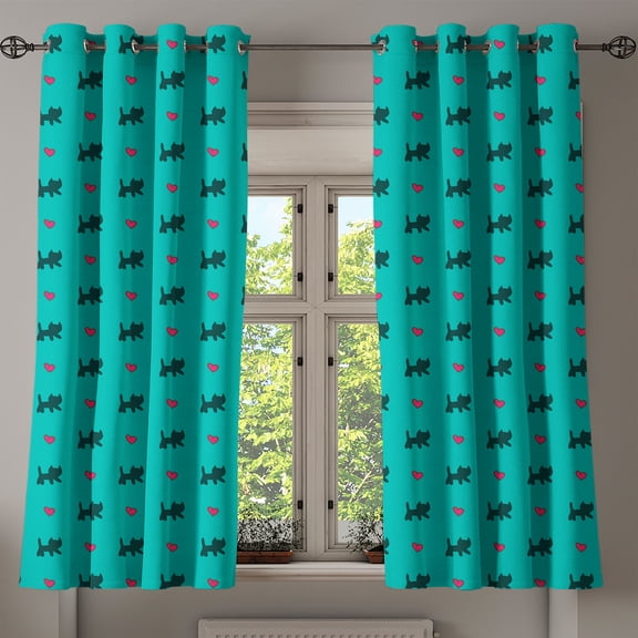 Ambesonne Teal Grommet Curtain, Kittens Pink Hearts, 50" x 63", Teal Pink Dark Blue
