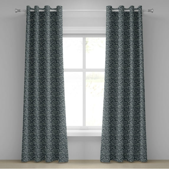 Ambesonne Teal Grommet Curtain, Lace Style Flower Design, 50" x 84", Teal Beige