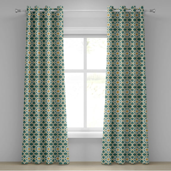 Ambesonne Teal Grommet Curtain, Moroccan Star Ornament, 50" x 96", Teal Marigold