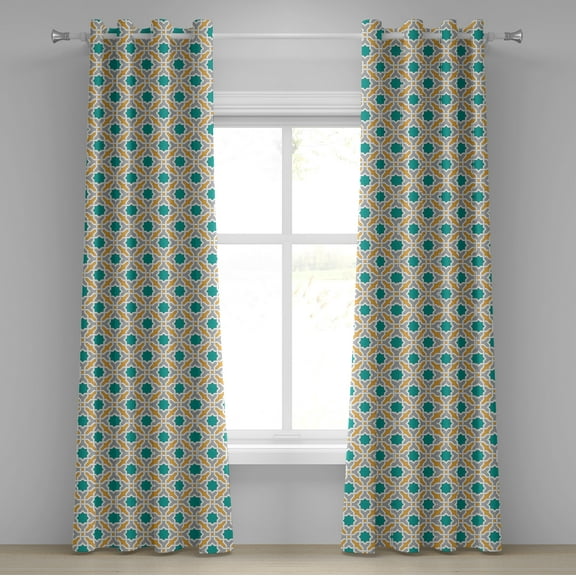 Ambesonne Teal Grommet Curtain, Oriental Eastern Design, 50" x 120", Mustard Teal and Grey