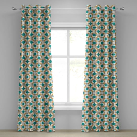 Ambesonne Teal Grommet Curtain, Oriental Eastern Design, 50" x 120", Mustard Teal and Grey