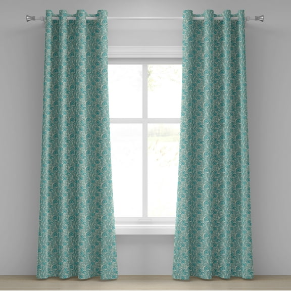 Ambesonne Teal Grommet Curtain, Romantic Lace Pattern, 50" x 120", Teal Beige