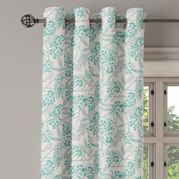 Ambesonne Teal Grommet Curtain Single Panel, Creeper Leaves Berries, 50"x60", Tan Turquoise