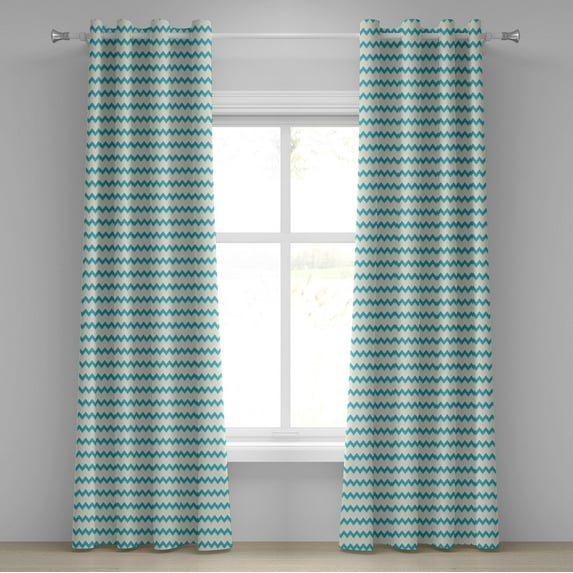 Ambesonne Teal Grommet Curtain, Zigzag Chevron Classical, 50" x 120", Cream Teal