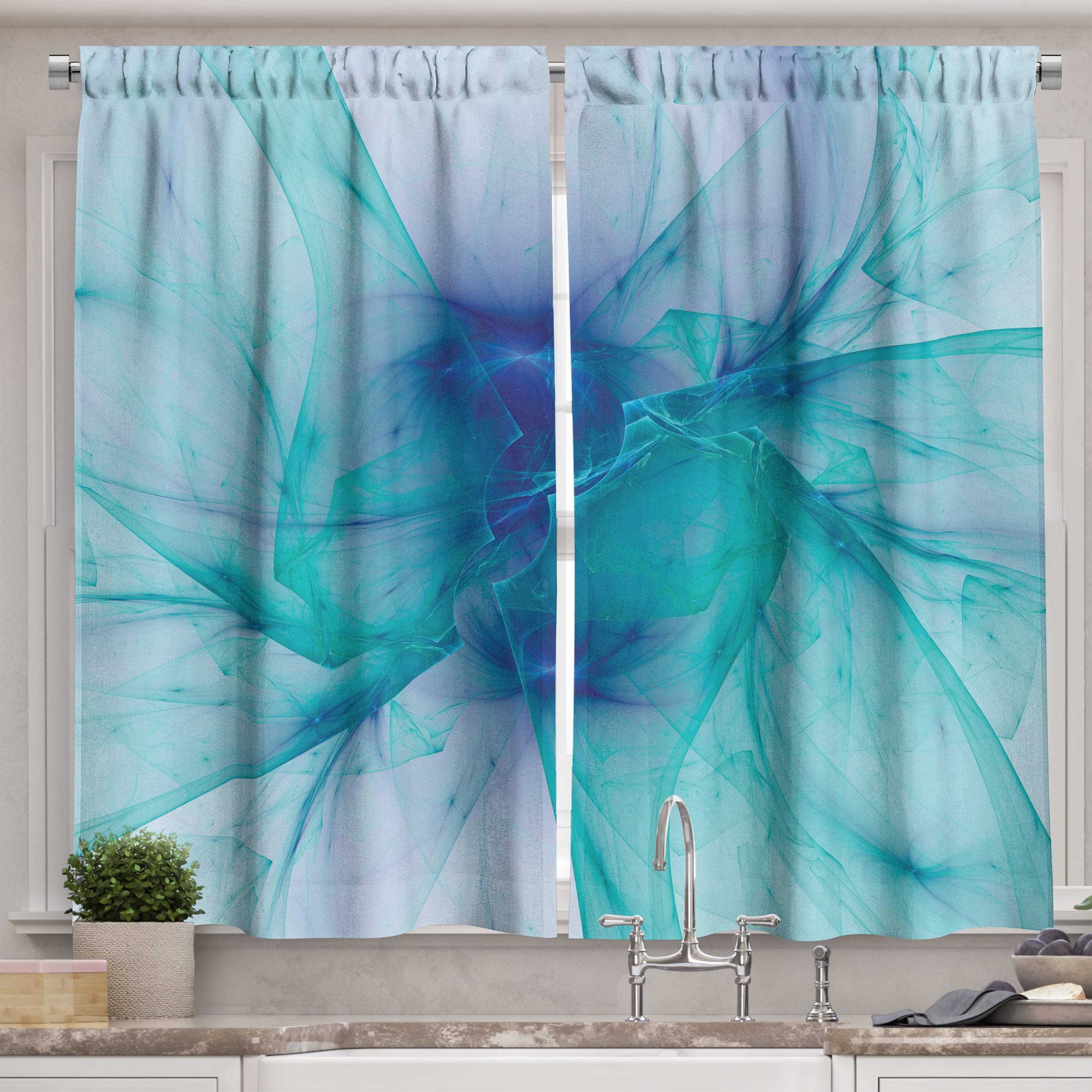Ambesonne Teal Kitchen Curtains, Modern Creative Art, 55"x45", Teal Blue