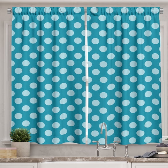 Ambesonne Teal Kitchen Curtains, Polka Dots Soft Sea Colors, 55"x39", Teal Pale Blue