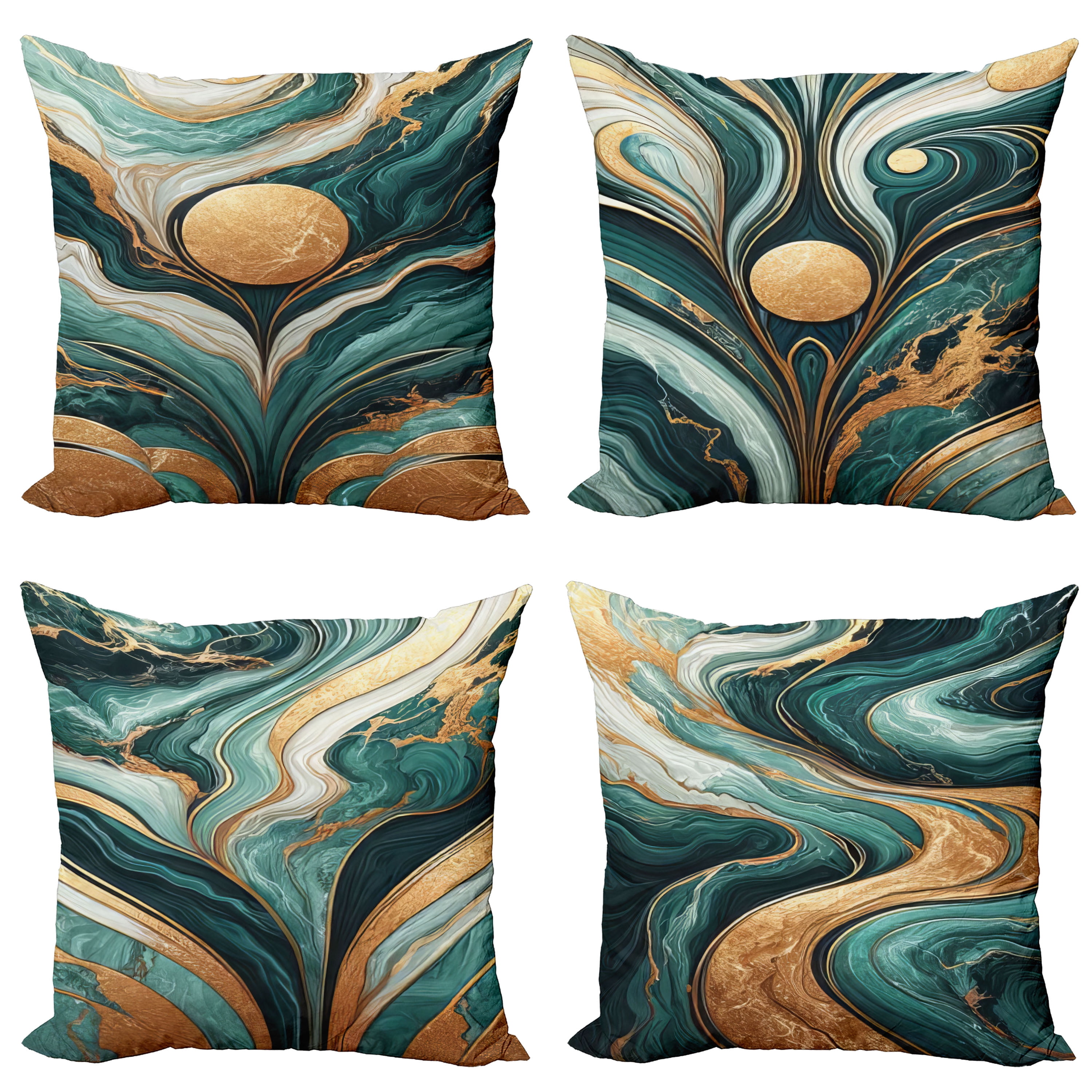 Jade Green and Amber Marble Print Square Pillow Covers