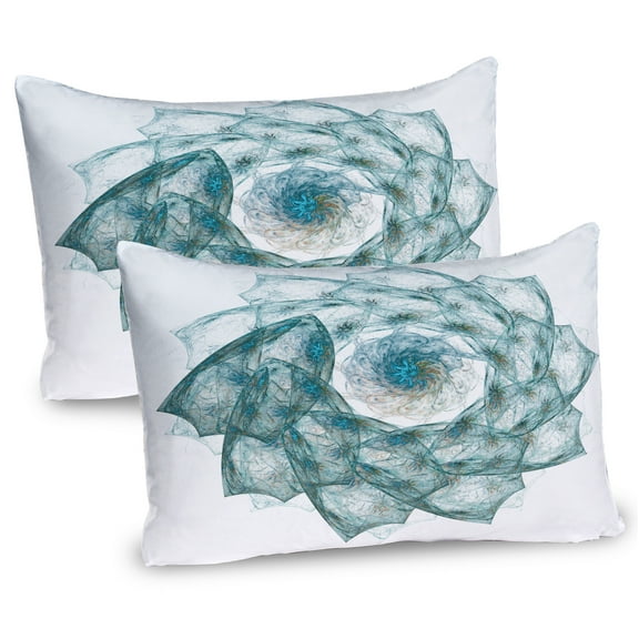 Ambesonne Teal Pillow Sham 2 Pack, Exquisite Flower Shaped, 36"x20", Teal