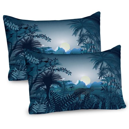 Ambesonne Teal Pillow Sham 2 Pack, Tiger in Rainforest, 26"x20", Teal