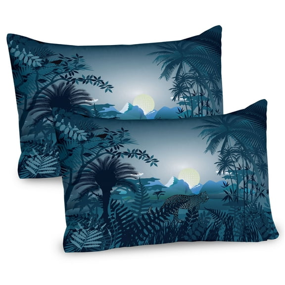 Ambesonne Teal Pillow Sham 2 Pack, Tiger in Rainforest, 26"x20", Teal