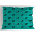 thumbnail image 1 of Ambesonne Teal Pillow Sham, Kittens Pink Hearts, 36" X 20", Teal Pink Dark Blue, 1 of 2