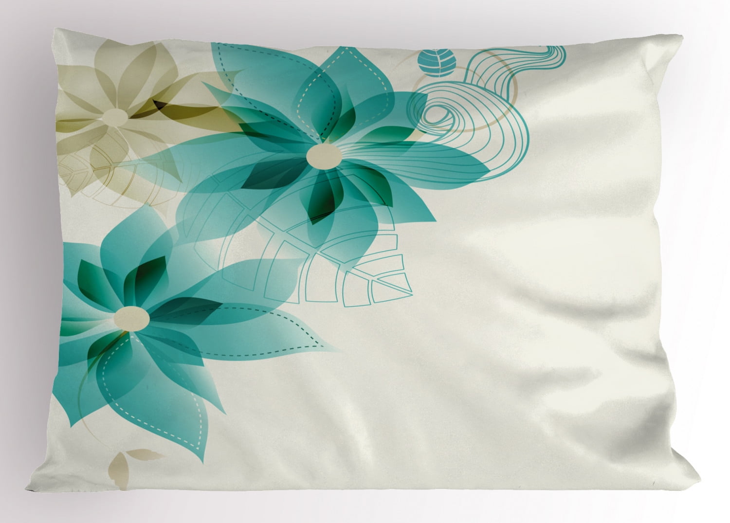 Teal and Beige Floral Polyester Standard Pillow Sham