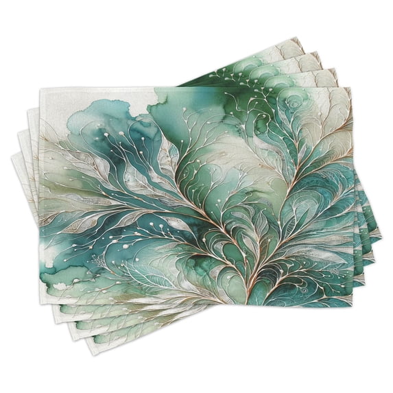 Ambesonne Teal Place Mats Set of 4, Abstract Marble Print Leaves, Standard Size, Cadet Blue Dark Khaki
