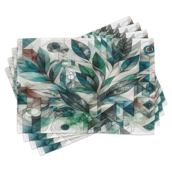 Ambesonne Teal Place Mats Set of 4, Dreamy Leaves Jumble Futurist, Standard Size, Seafoam Fern Green Grey