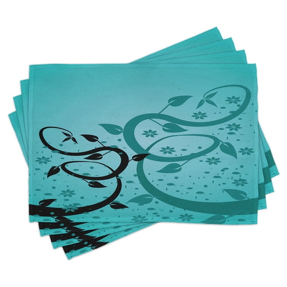 Ambesonne Teal Place Mats Set of 4, Floral Winding Tendrils, Standard Size, Turquoise Black