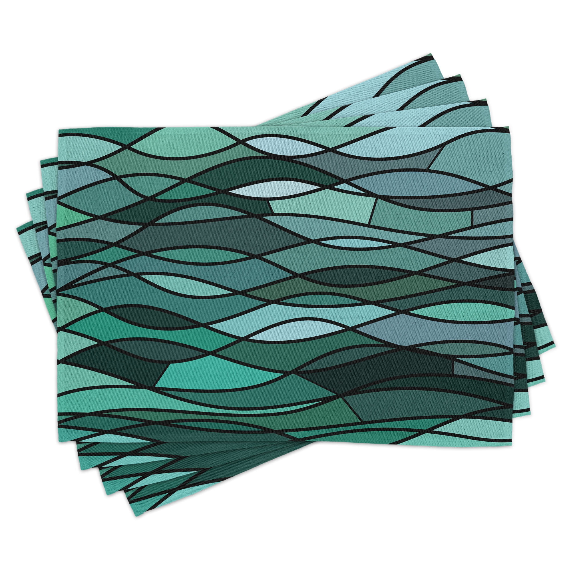 Teal and Aqua Mosaic Sea Waves Polyester Placemats Set of 4