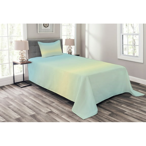 Ambesonne Teal Quilted Bedspread Set 2 Pcs, Abstract Modern Ombre, Twin Size, Pale Blue