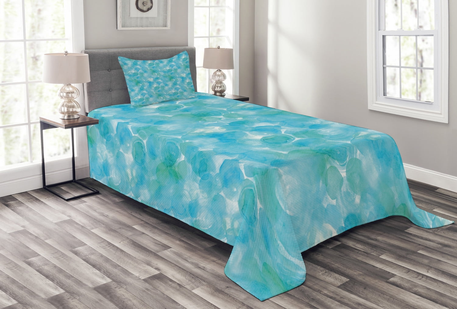 Aqua Blue Turquoise Twin Quilted Bedspread Set