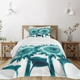 thumbnail image 1 of Ambesonne Teal Quilted Bedspread Set 2 Pcs, Futurist Sunflowers Dreamy Art, Twin Size, Seafoam Petrol Blue White, 1 of 4