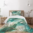 thumbnail image 1 of Ambesonne Teal Quilted Bedspread Set 2 Pcs, Greenery Marble Print Leaves, Twin Size, Dark Seafoam Dark Khaki, 1 of 4