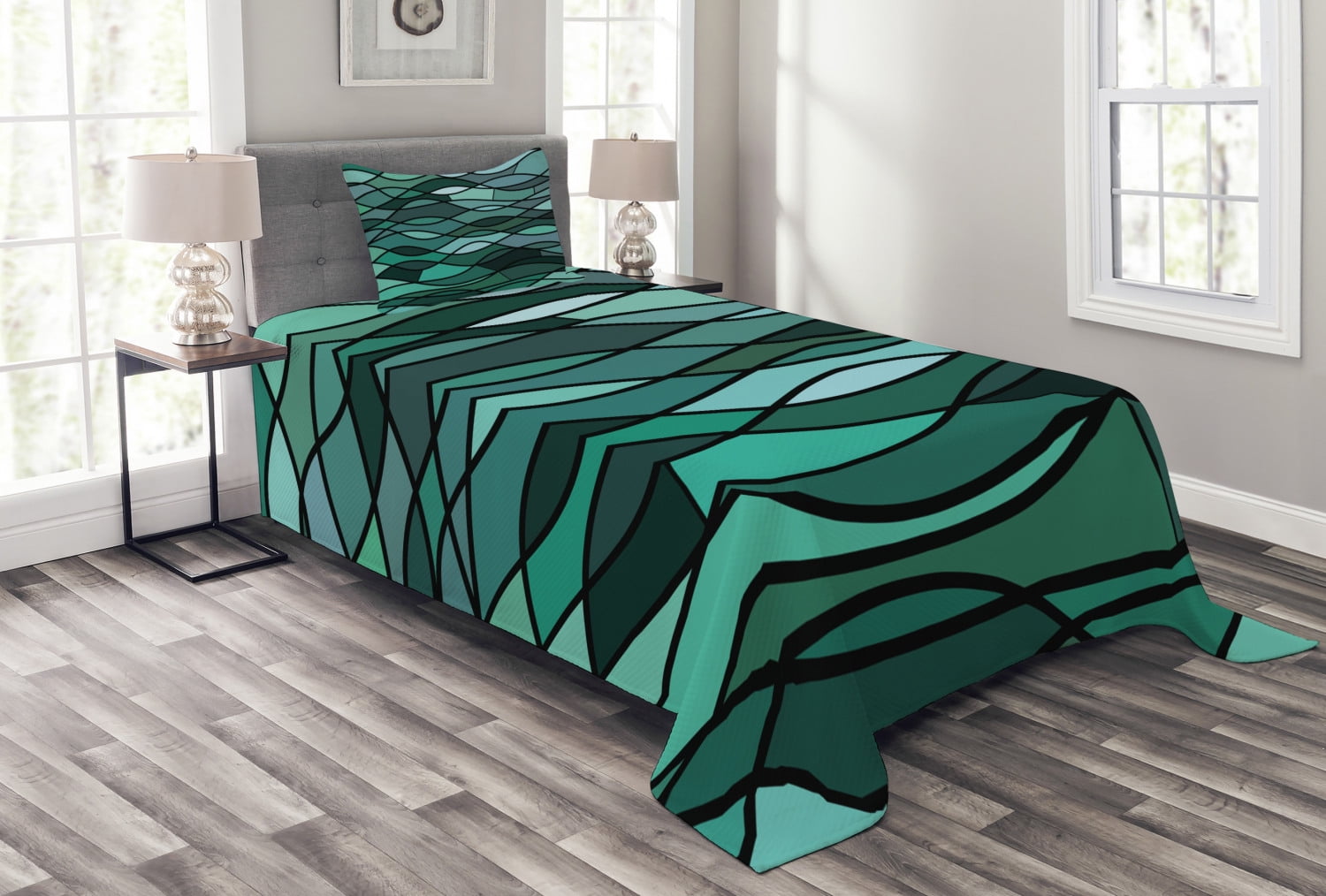Teal and Aqua Twin Quilted Bedspread Set with Pillow Sham