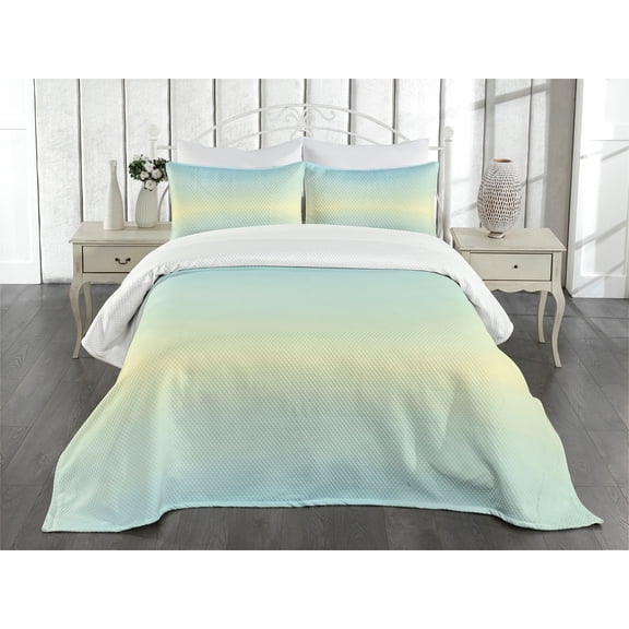 Ambesonne Teal Quilted Bedspread Set 3 Pcs, Abstract Modern Ombre, King Size, Pale Blue
