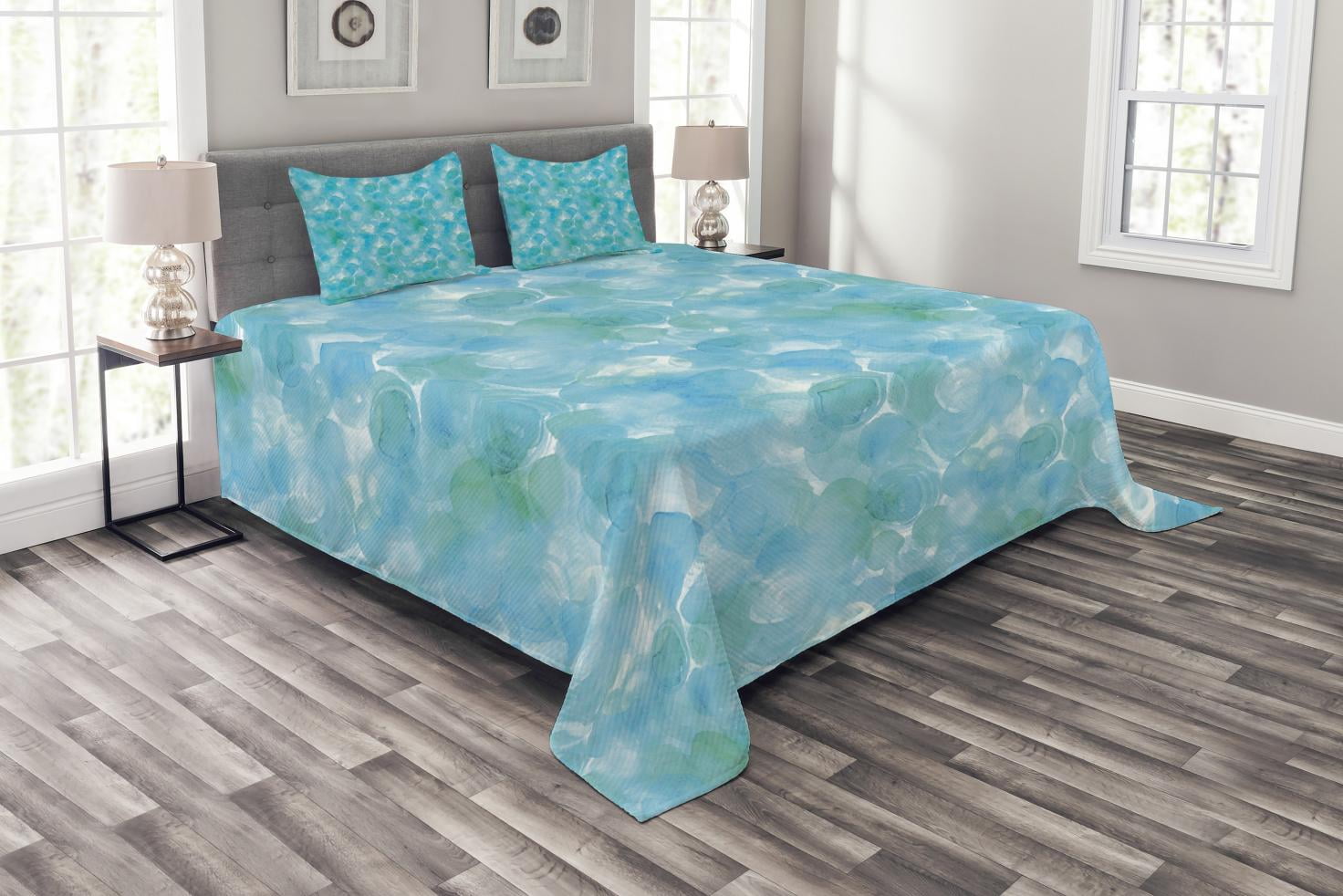 Aqua Blue Turquoise Queen Bedspread Set with Shams