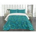 thumbnail image 1 of Ambesonne Teal Quilted Bedspread Set 3 Pcs, Abstract Wave Ocean Motif, King Size, Mint Green Blue, 1 of 5