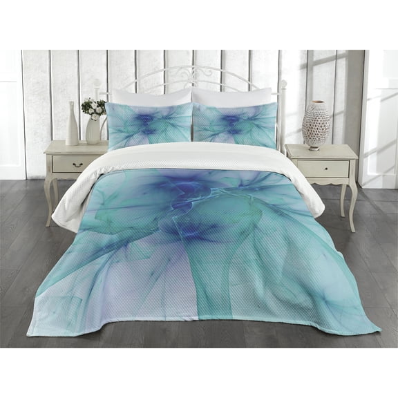 Ambesonne Teal Quilted Bedspread Set 3 Pcs, Modern Creative Art, King Size, Teal Blue