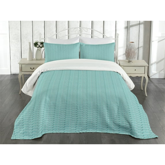 Ambesonne Teal Quilted Bedspread Set 3 Pcs, Vintage Arrows Colorful, Queen Size, Turquoise Grey White