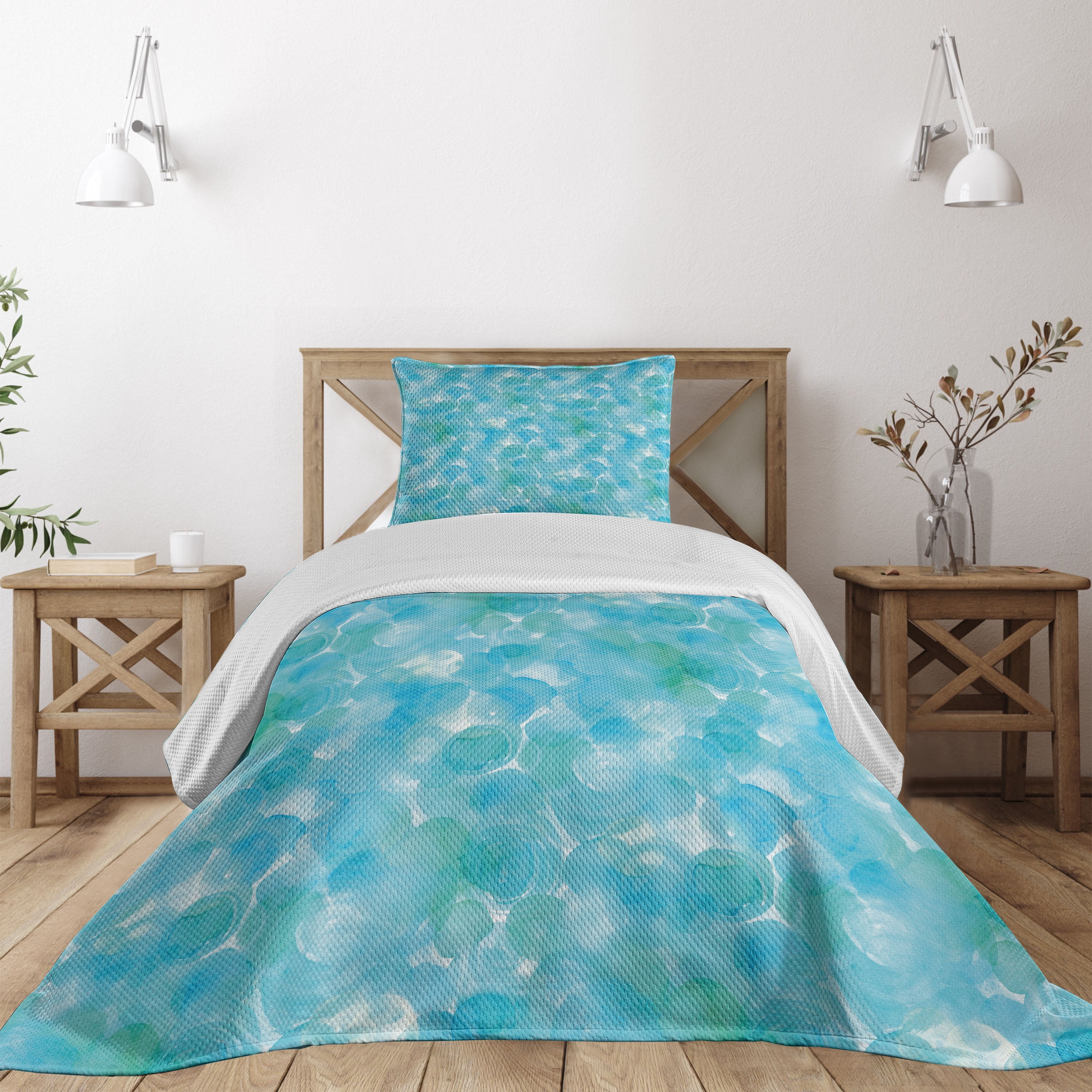 Aqua Blue Turquoise Twin Quilted Bedspread Set