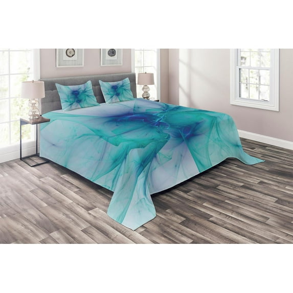 Ambesonne Teal Quilted Coverlet 3 Pcs, Modern Creative Art, King Size, Teal Blue