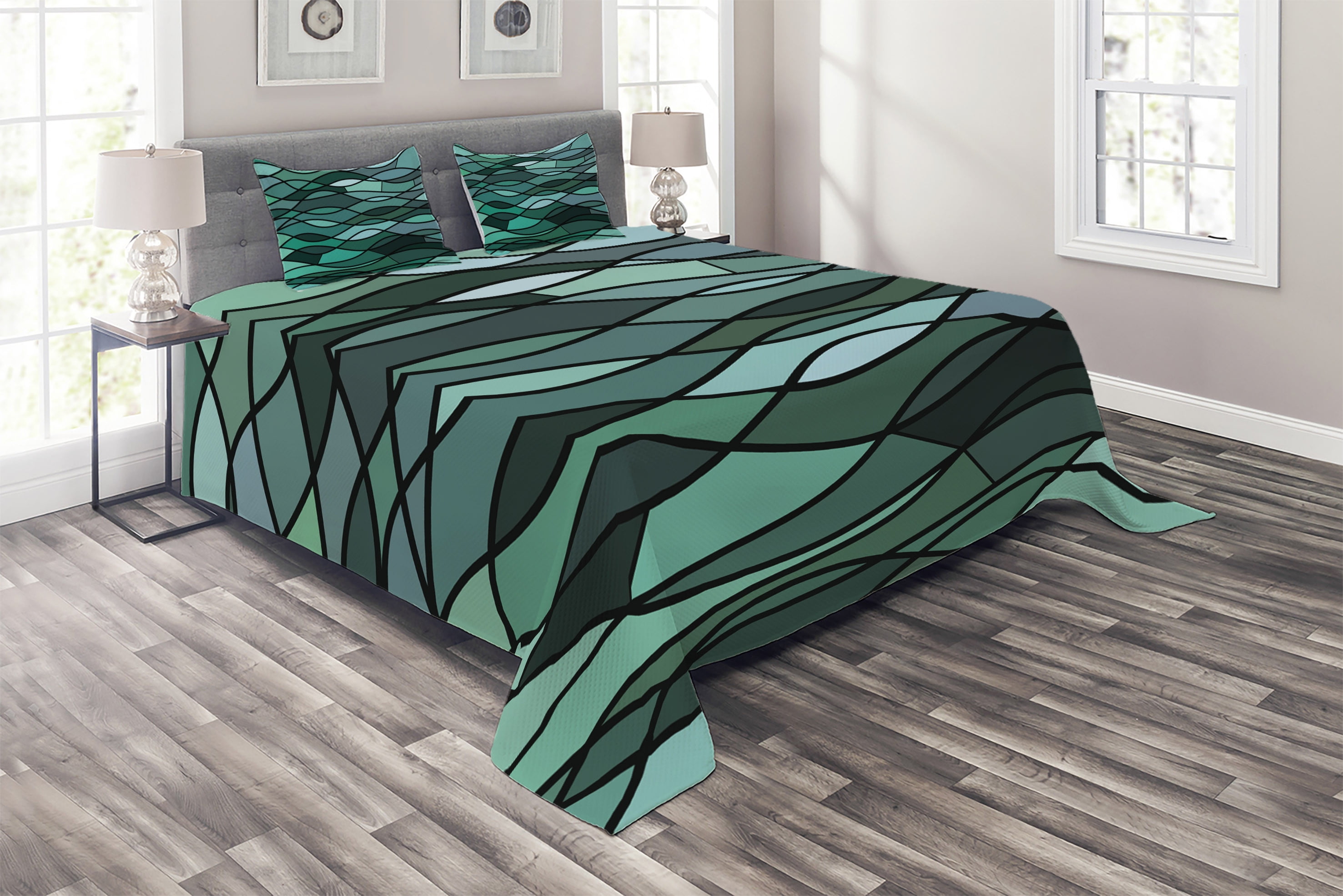 Ambesonne Ambesonne Teal Bedspread Mosaic Sea Waves Inspired Dark Green Aqua