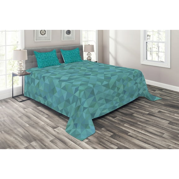 Ambesonne Teal Quilted Coverlet 3 Pcs, Triangles Squares Modern, King Size, Turquoise Aqua