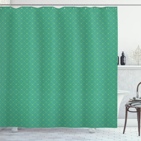 Ambesonne Teal Shower Curtain, Christmas Stars Dotted Lines, 69"Wx70"L, Apple Green and Dark Seafoam