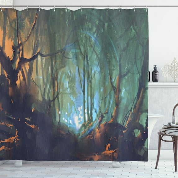 Ambesonne Teal Shower Curtain, Dark Forest, 69"Wx75"L, Brown Teal