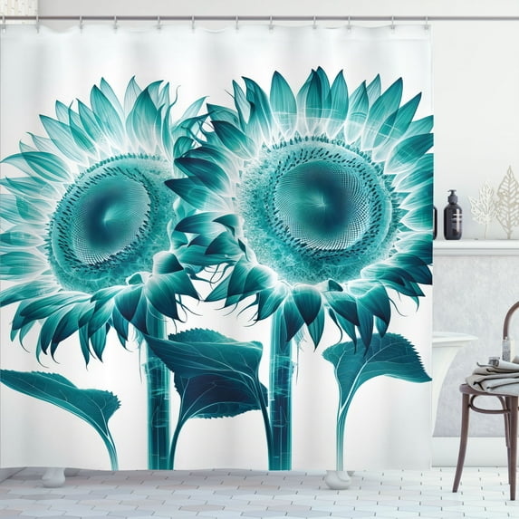 Ambesonne Teal Shower Curtain, Futurist Sunflowers Dreamy Art, 69"Wx75"L, Seafoam Petrol Blue White