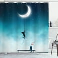 thumbnail image 1 of Ambesonne Teal Shower Curtain, Lover Climbing to the Moon, 69"Wx84"L, White and Teal, 1 of 4