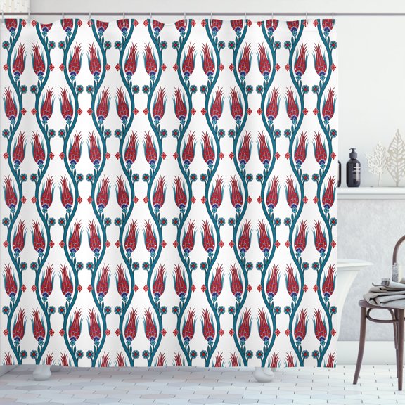 Ambesonne Teal Shower Curtain, Ottoman Style Floral Art, 69"Wx70"L, Red Teal