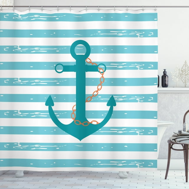 Ambesonne Teal Shower Curtain, Ship Anchor Marine Life, 69"Wx70"L, Turquoise White and Teal