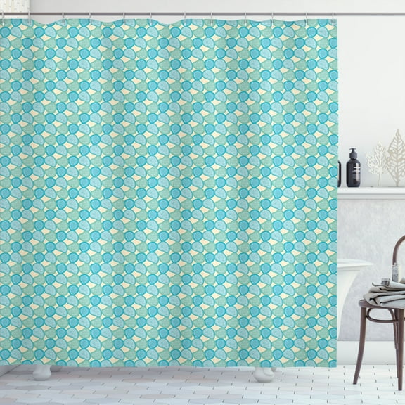 Ambesonne Teal Shower Curtain, Simplified Beach Pebbles Art, 69"Wx84"L, Almond Green Sea Blue