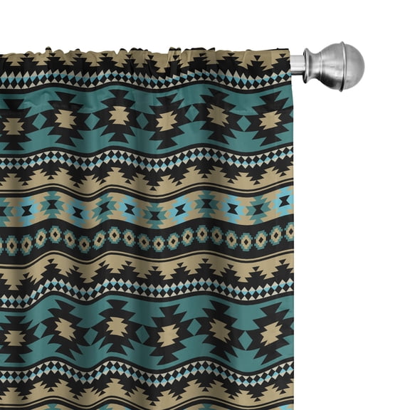 Ambesonne Teal Stripe Window Curtains, Ethnic Aztec Inspired, Each 28" W x 63" L, Multicolor and Teal