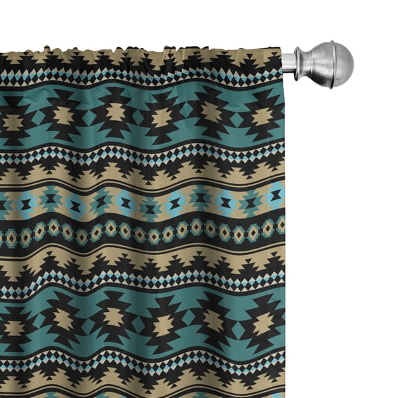 Ambesonne Teal Stripe Window Curtains, Ethnic Aztec Inspired, Each 28" W x 95" L, Multicolor and Teal