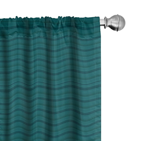 Ambesonne Teal Stripe Window Curtains, Horizontal Dark Lines, Each 28" W x 63" L, Dark Teal
