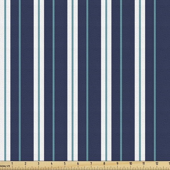 Ambesonne Teal Stripe Fabric by the Yard Upholstery, Simple Modern Streaks, 3 Yards, Dark Blue and Teal