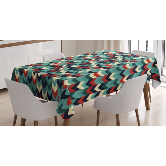 Ambesonne Teal Tablecloth Rectangular Table Cover, Chevron Herringbone Retro, 52"x70", Multicolor