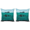 thumbnail image 1 of Ambesonne Teal Throw Pillow Cover 2 Pack, Fishing on Boat Nautical, 16", Blue Teal, 1 of 2