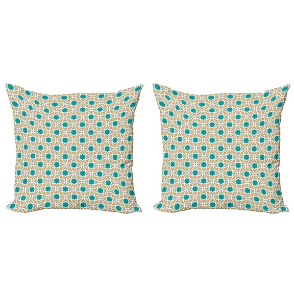 Ambesonne Teal Throw Pillow Cover 2 Pack, Oriental Eastern Design, 16", Mustard Teal and Grey
