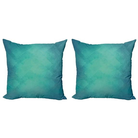 Ambesonne Teal Throw Pillow Cover 2 Pack, Retro Grunge Tranquil, 16", Turquoise Blue